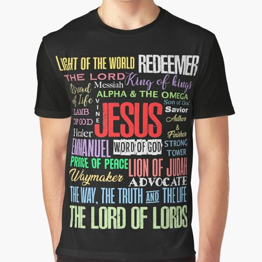 Graphic t-shirt with names of God and Lord Jesus Christ, Christian gifts design