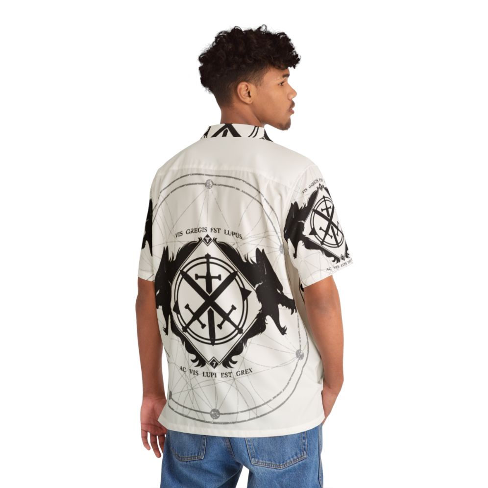 Destiny inspired "Strength of the Wolf" black and white Hawaiian shirt - People Back