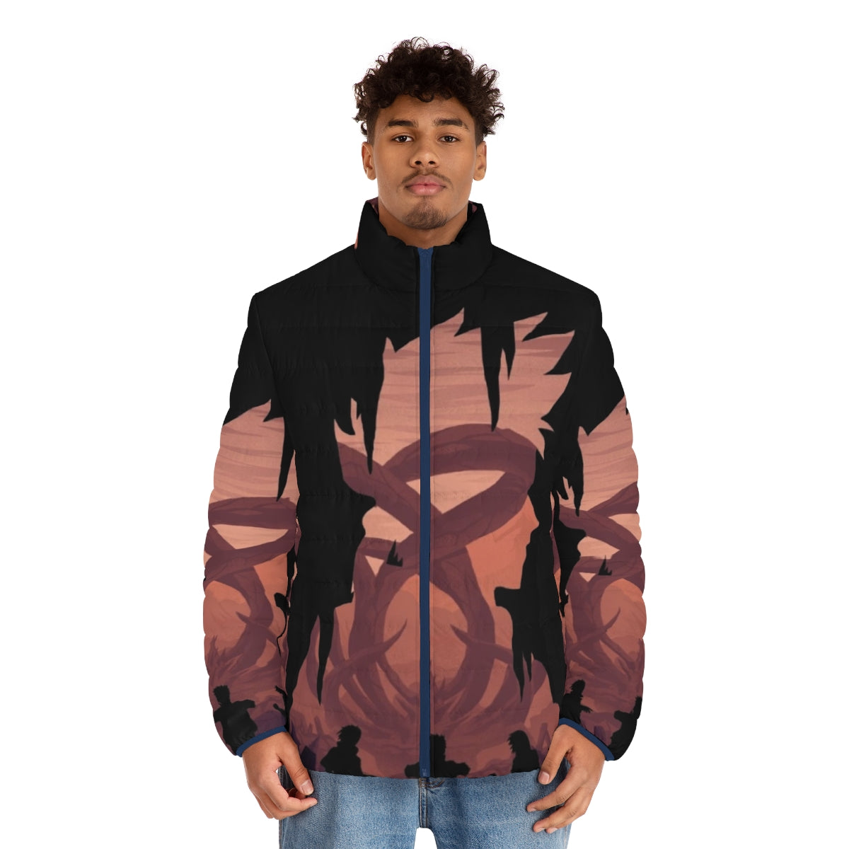 Anime Manga Hero Puffer Jacket featuring Naruto inspired graphic design - men front