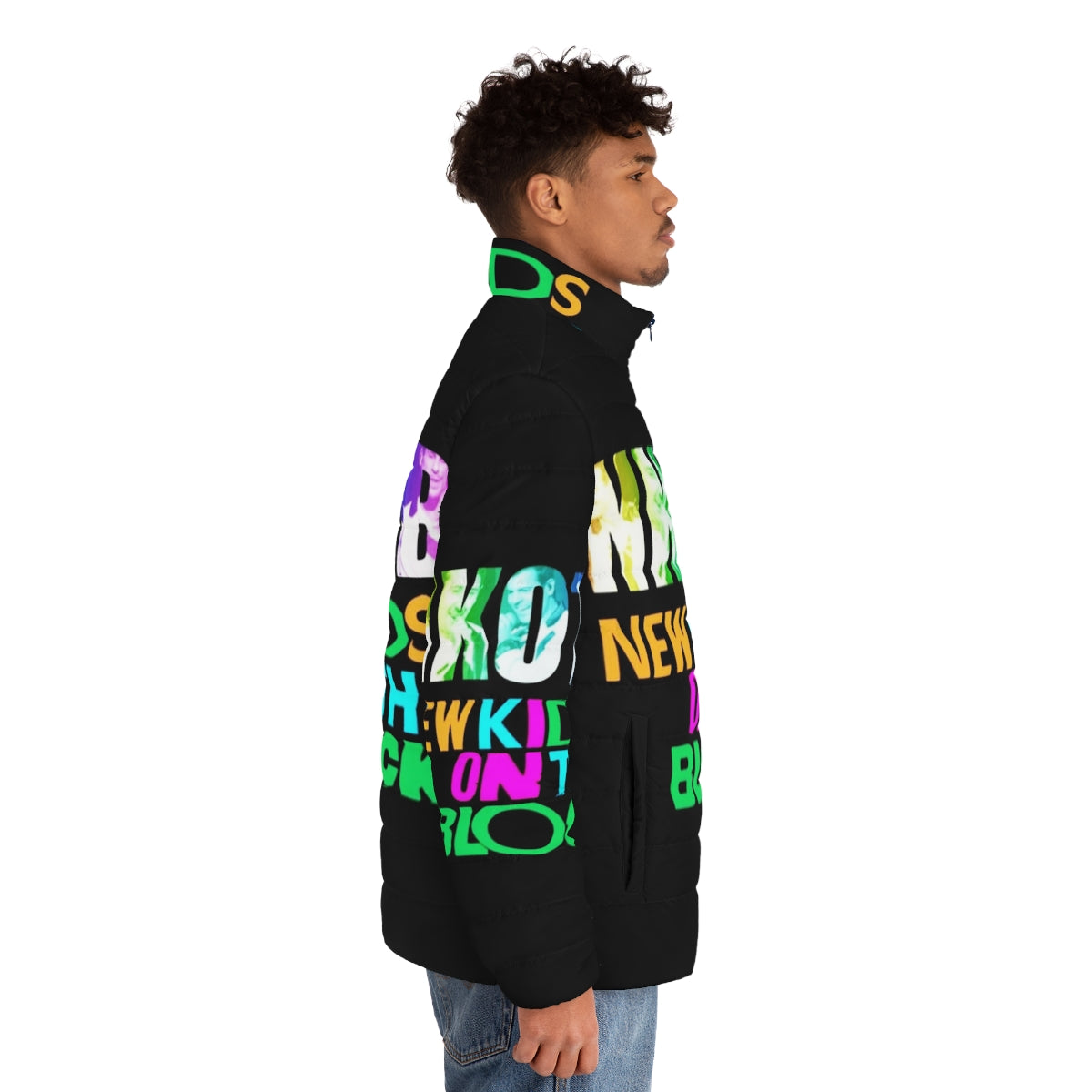 Retro NKOTB puffer jacket for music fans - men side right