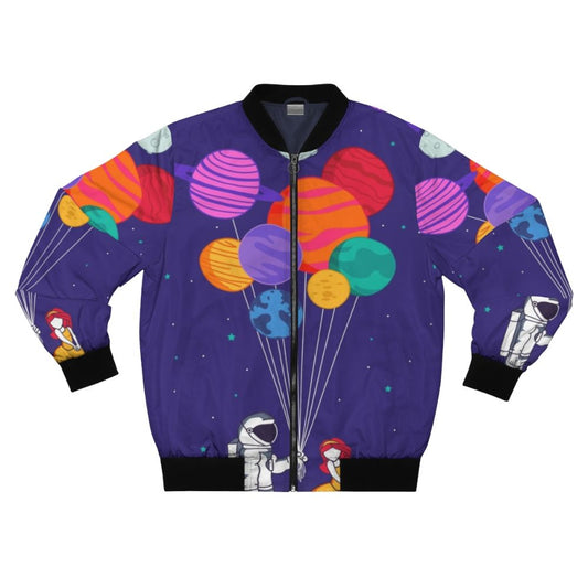 Transposed bomber jacket with a space-themed, abstract, and surrealist design