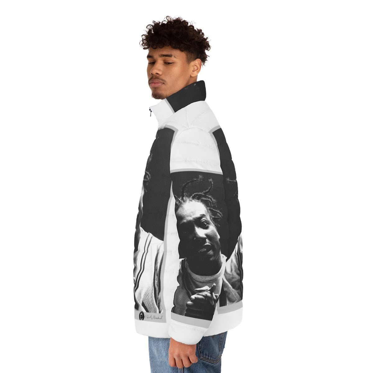 Odb portrait puffer jacket featuring the iconic image of rapper Ol' Dirty Bastard - men side left