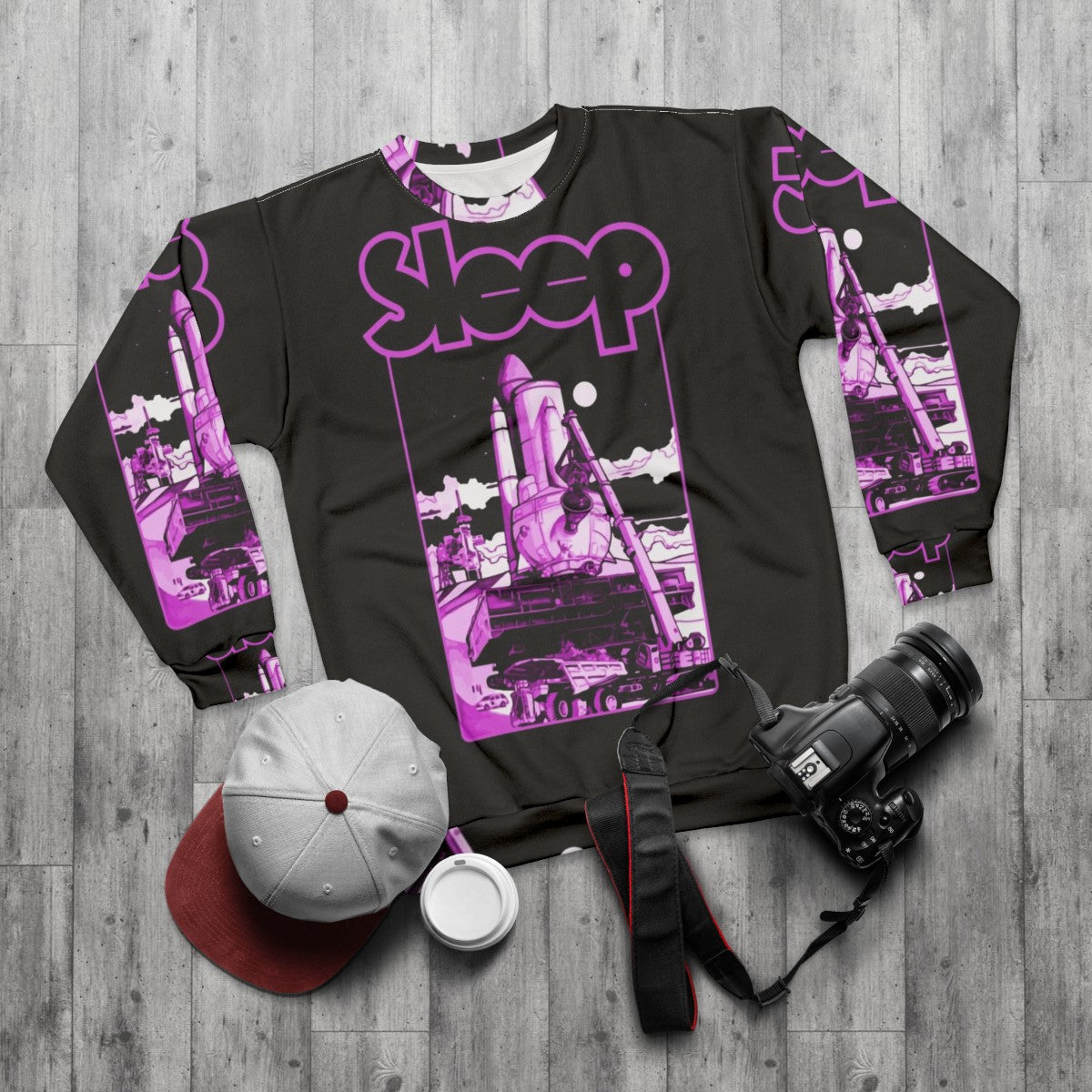 Stoner Metal Sleep Band Sweatshirt with Dopesmoker Album Art - flat lay