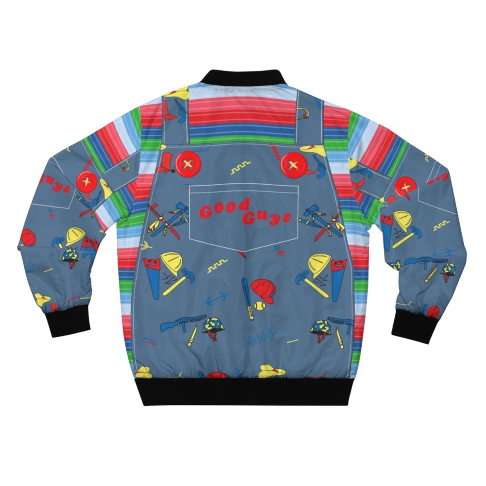 A Child's Play Chucky horror-themed bomber jacket for kids, featuring the iconic killer doll character. - Back