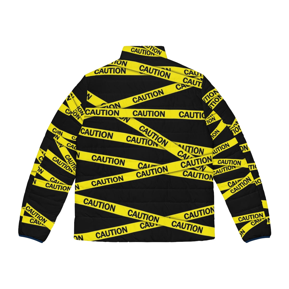 Caution tape puffer jacket with bold, high-visibility design - Back