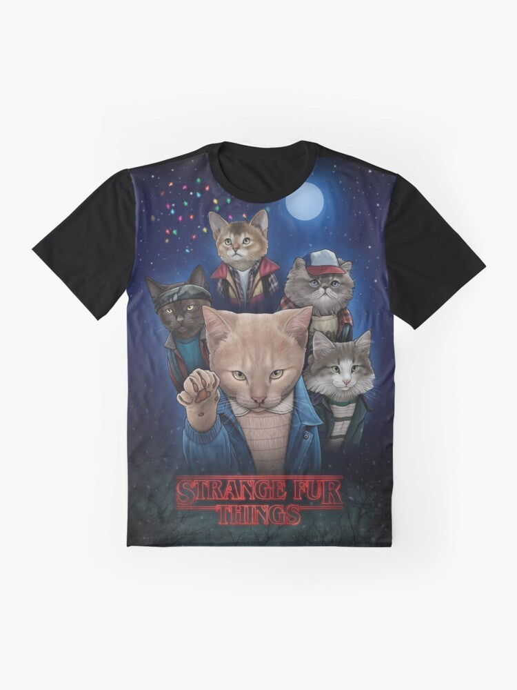 Upside down cat graphic design on a t-shirt for strange cat lovers - Flat lay