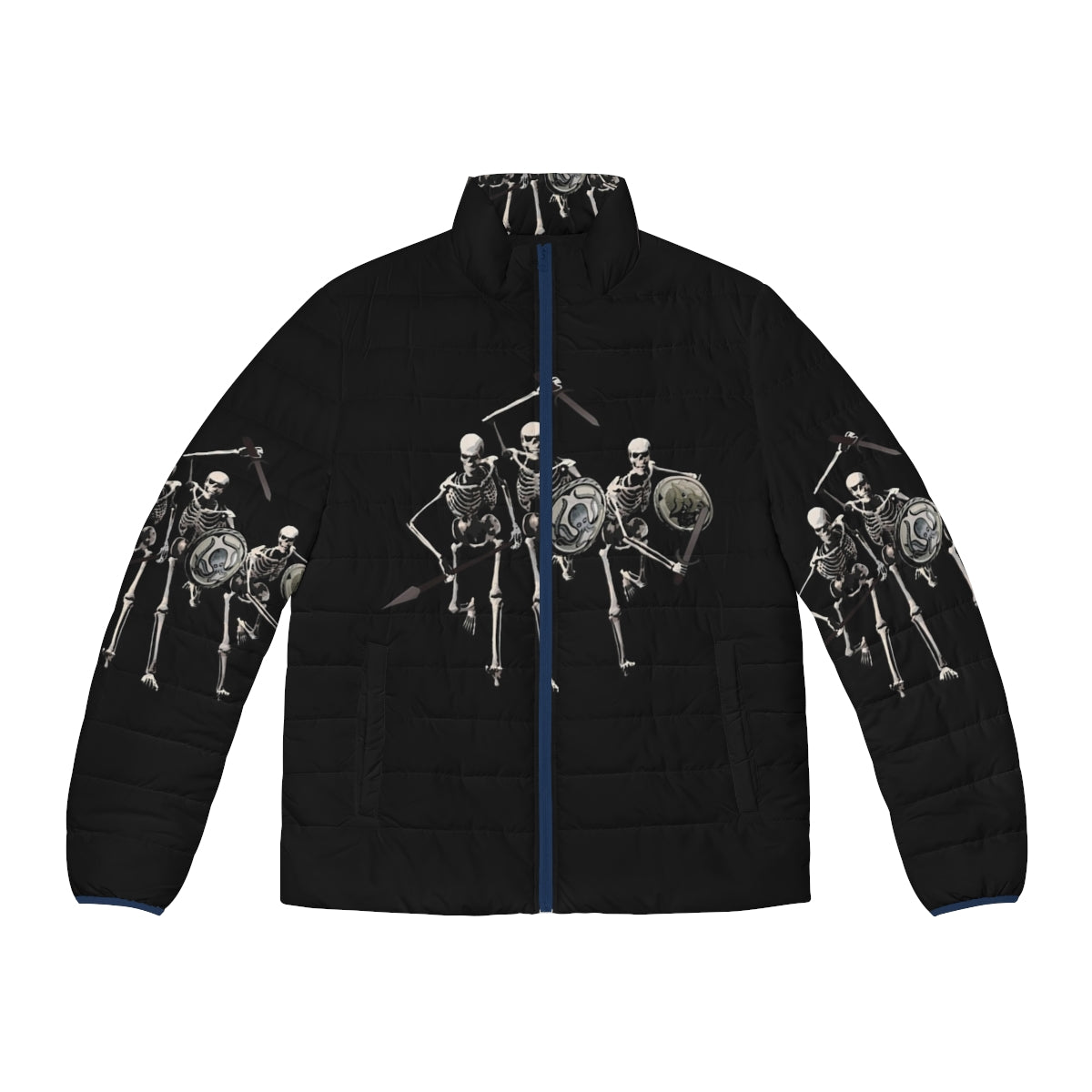 Skeleton Charge Puffer Jacket featuring ancient Greek mythology characters