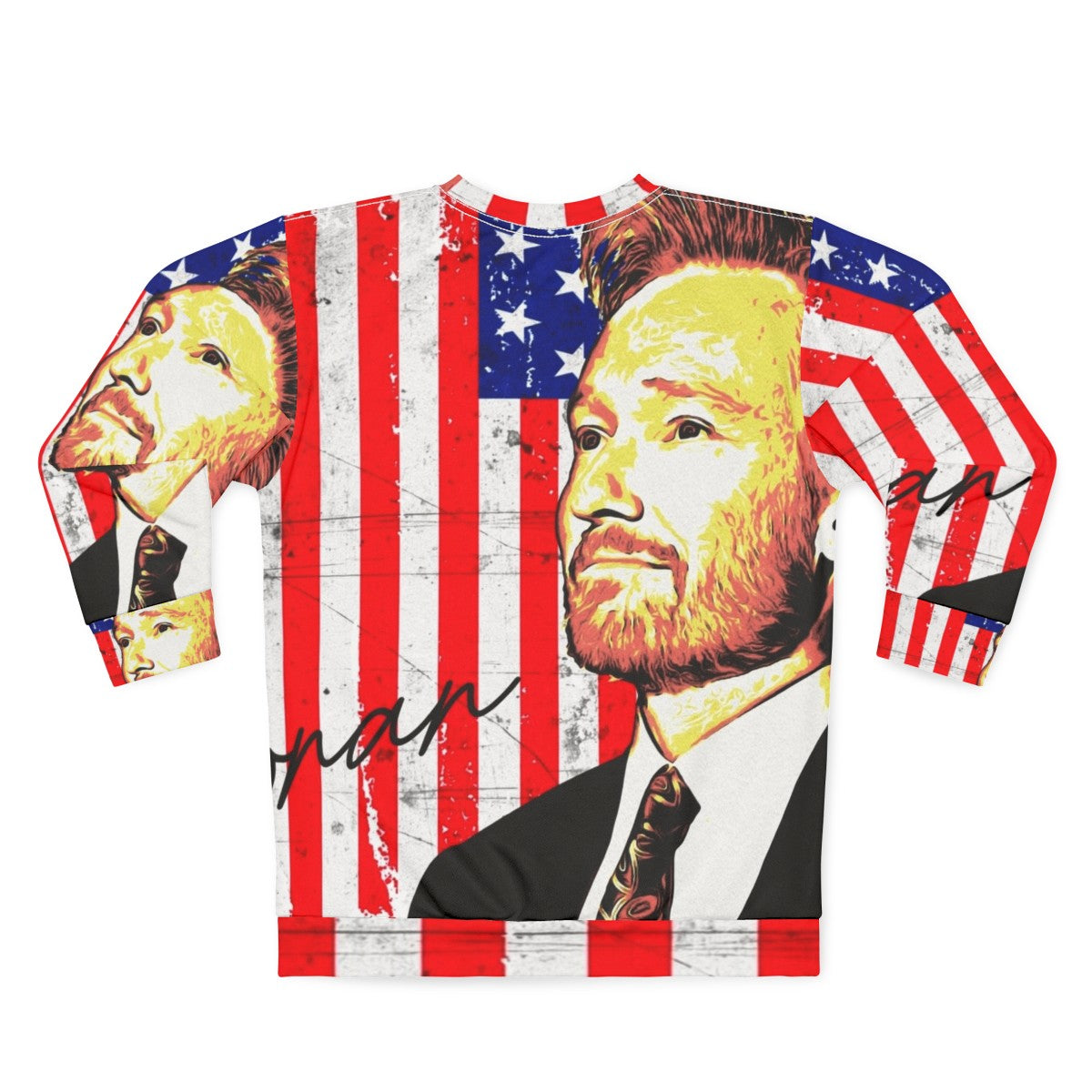 Conan O'Brien wearing an American flag sweatshirt - Back