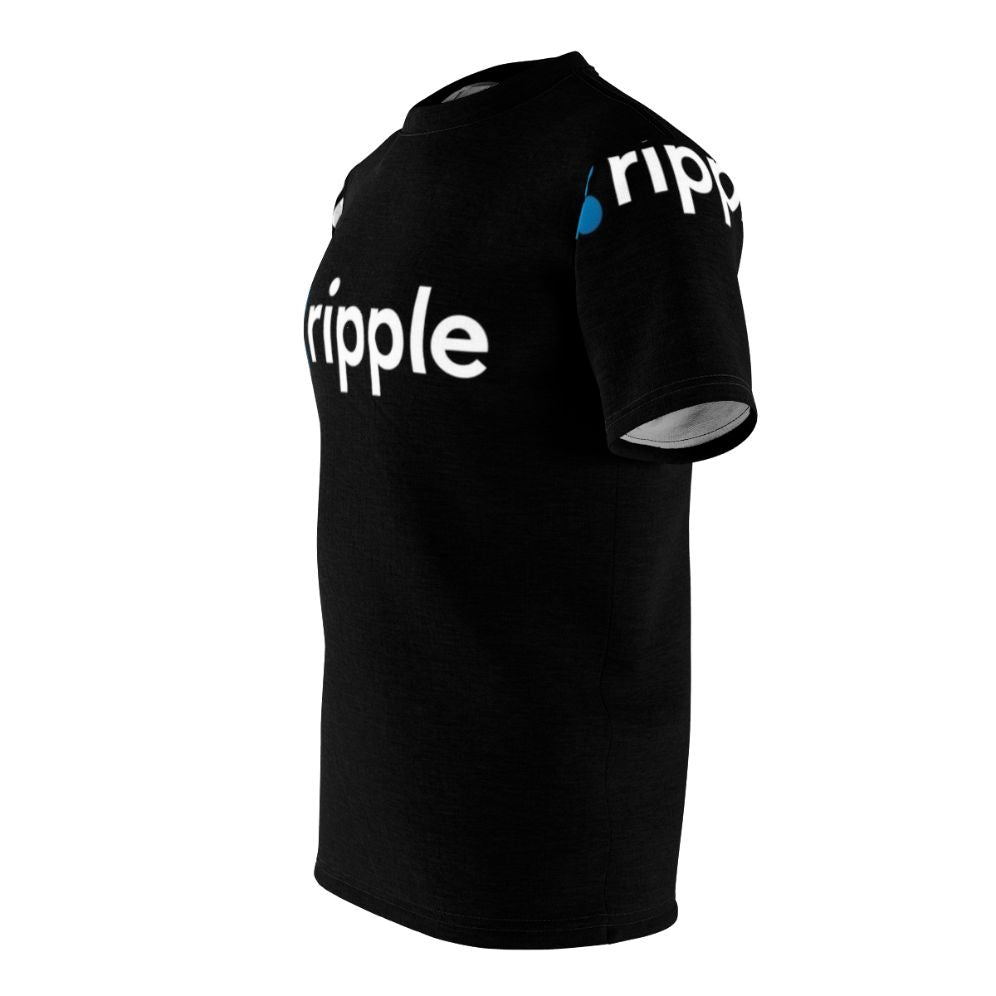 Ripple XRP cryptocurrency-inspired t-shirt design with blockchain logo - men left