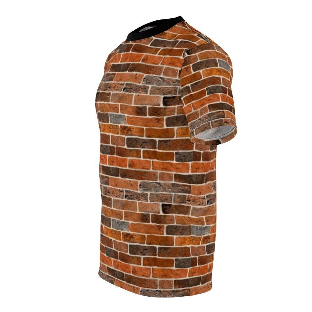 A t-shirt featuring a realistic brick wall print design - men left