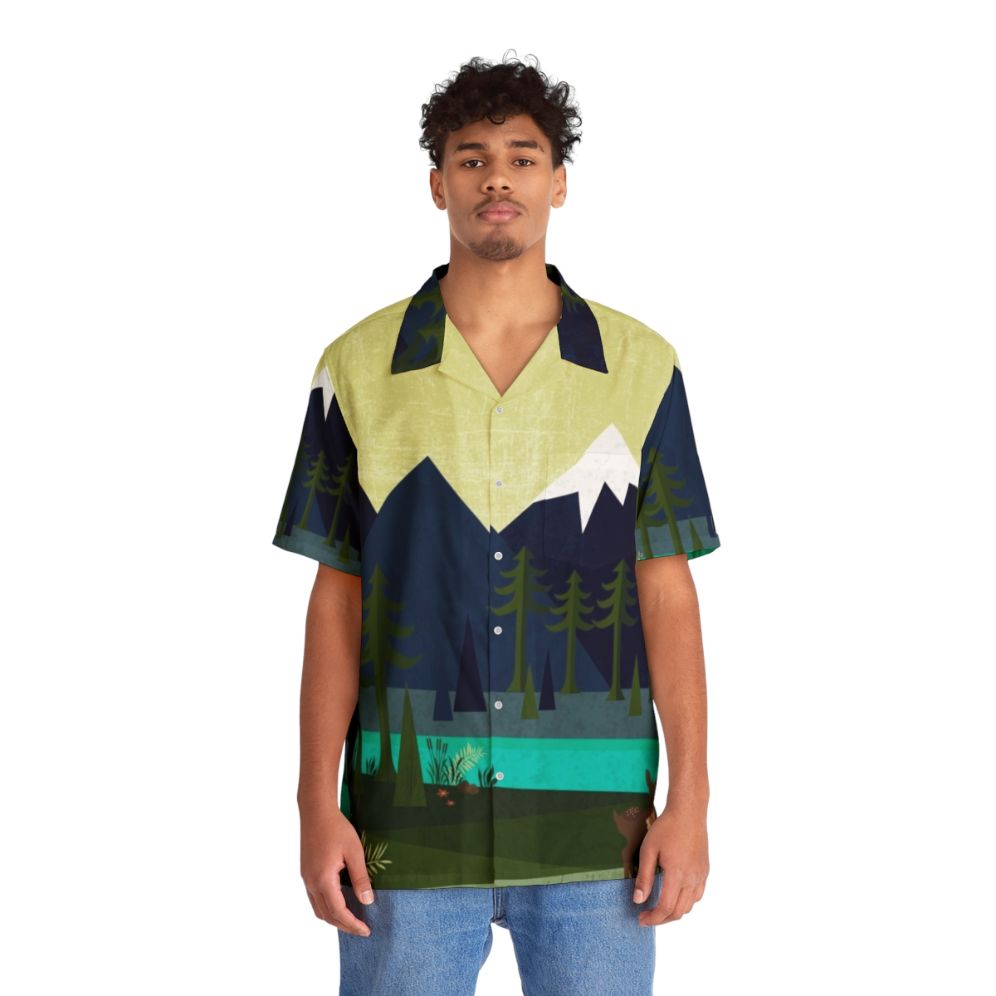 Colorful Hawaiian shirt with nature landscape and deer - People Front