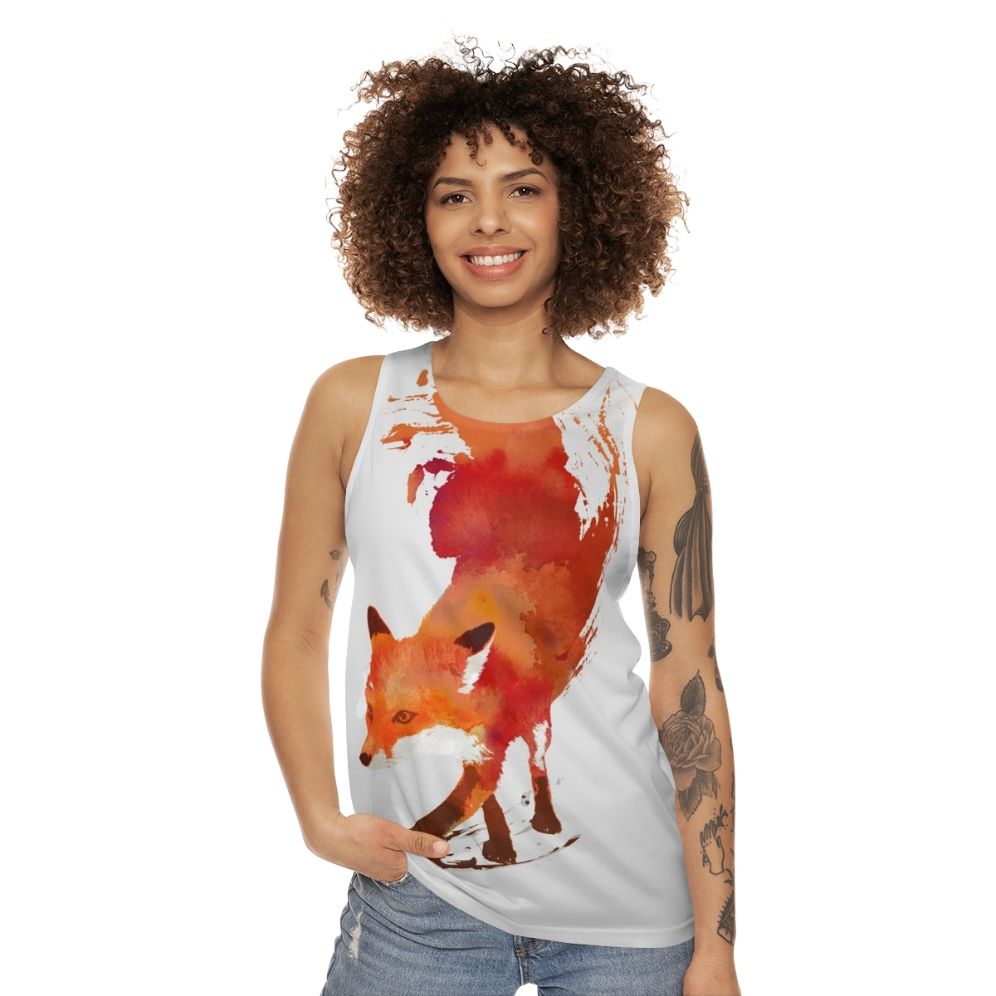 Watercolor fox design on unisex tank top - women