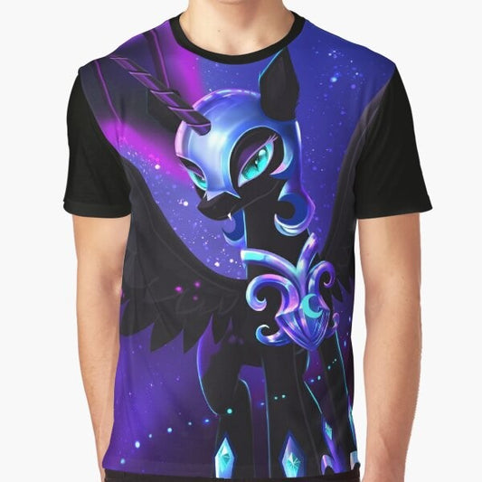 Nightmare Moon, the dark alicorn from My Little Pony, featured on a graphic t-shirt design