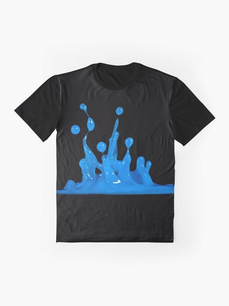 Blue abstract water splash graphic design on a white t-shirt - Flat lay