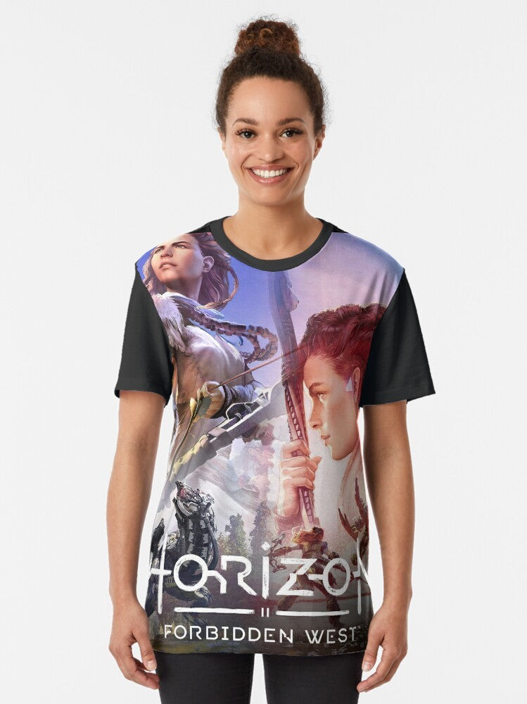 Horizon Forbidden West video game t-shirt featuring the character Aloy - Women