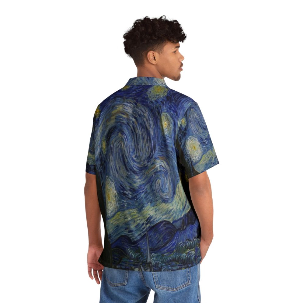 A Hawaiian shirt featuring the iconic painting "The Starry Night" by Vincent Van Gogh - People Back