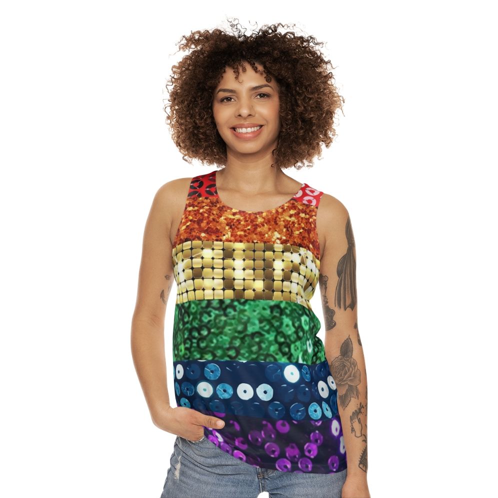 Unisex sequin pride flag graphic tank top - women