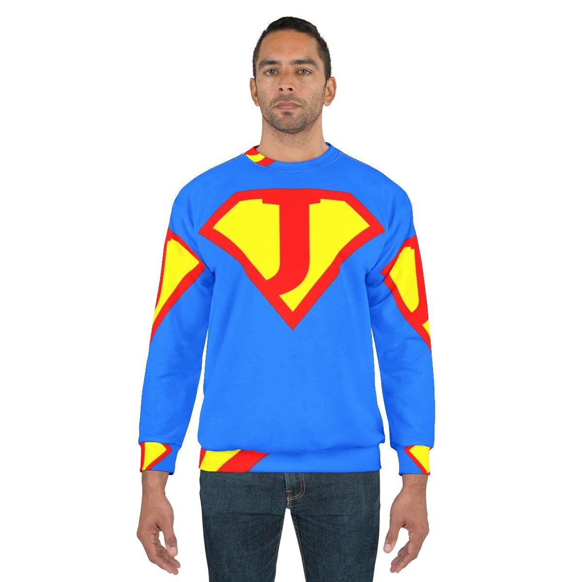 Letter J Sweatshirt with Superhero Graphic Design - men