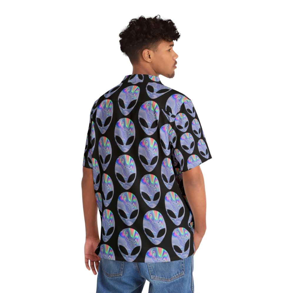 Colorful Hawaiian shirt with alien and space-themed holographic design - People Back