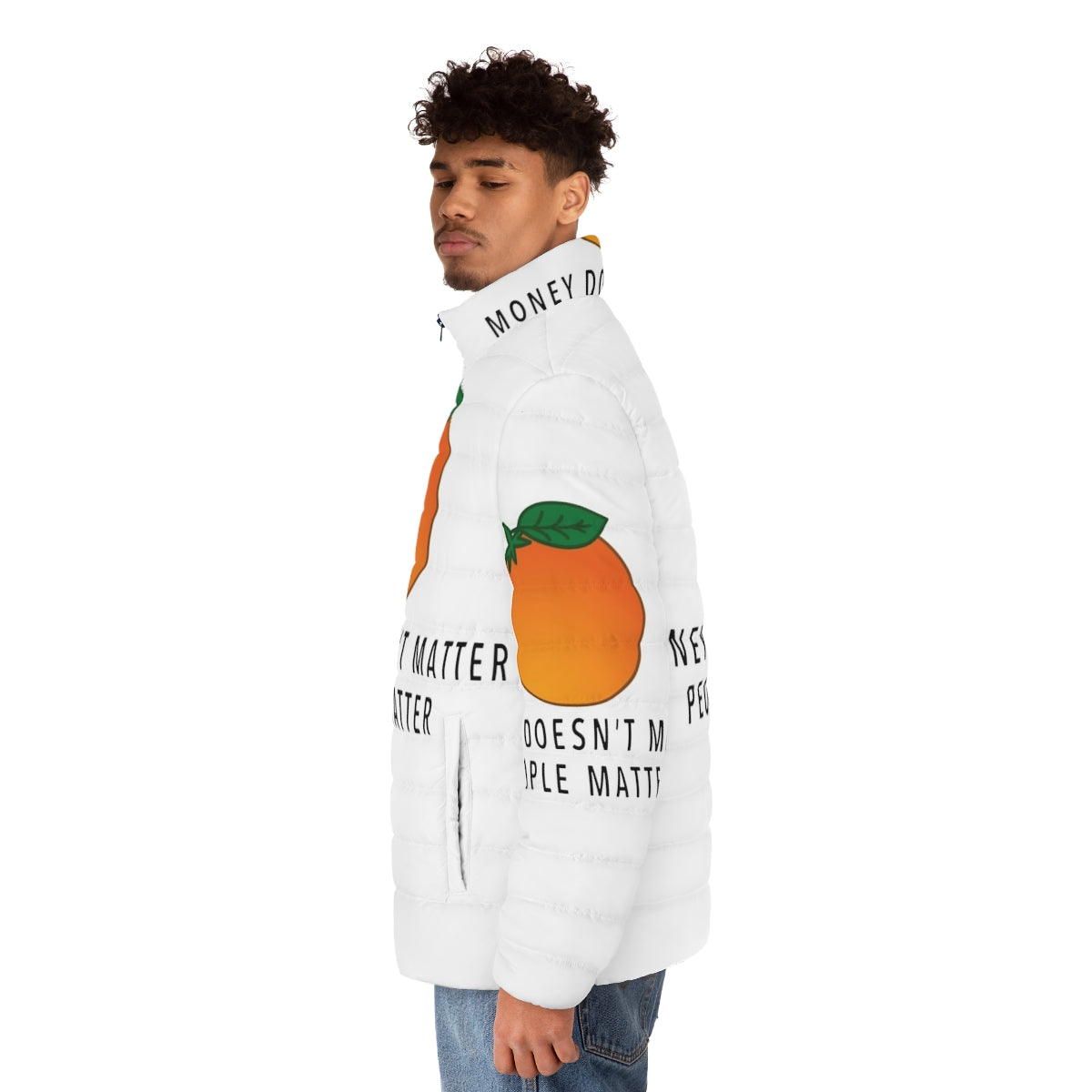 Space Force Netflix Puffer Jacket featuring the Space Force logo and characters - men side left