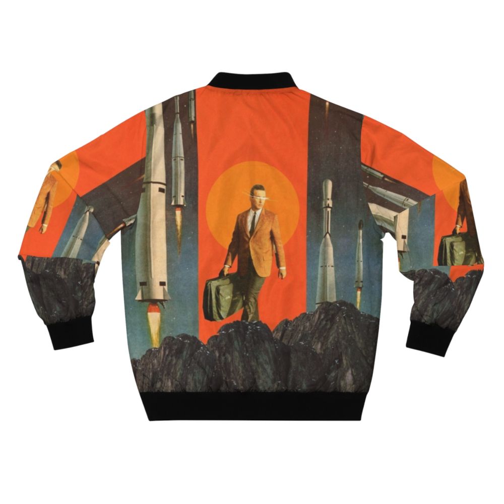 Vintage retro bomber jacket with surreal, abstract graphic design - Back