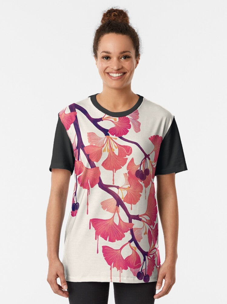 Watercolor illustration of a ginkgo tree on a t-shirt - Women