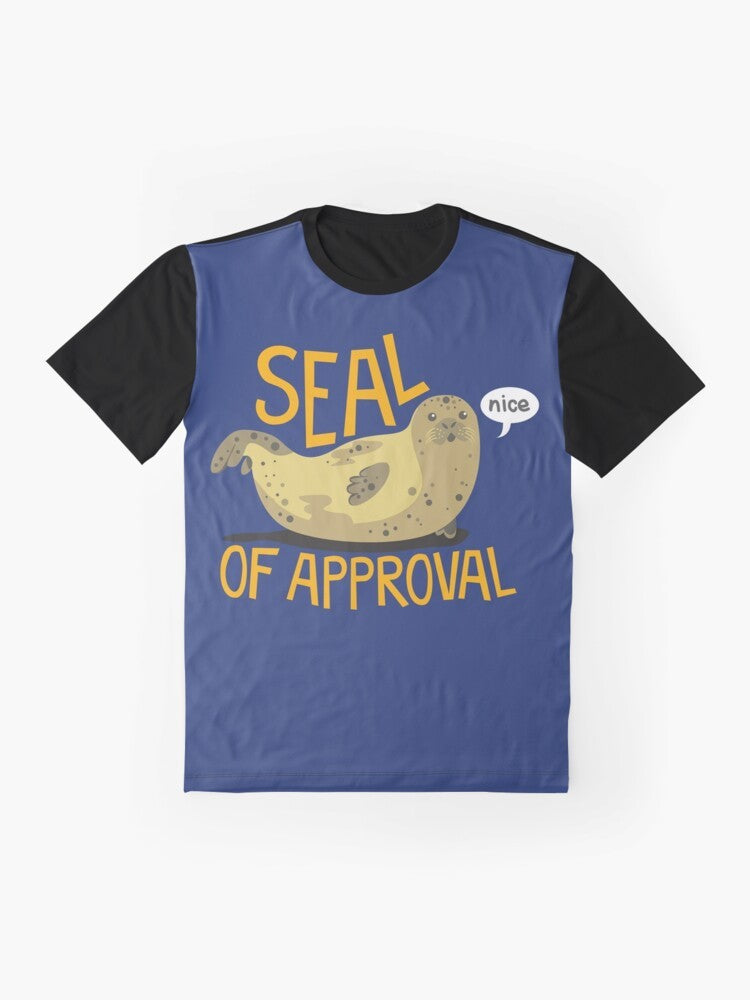 Graphic t-shirt with a cute seal design and the text "Seal of Approval" - Flat lay