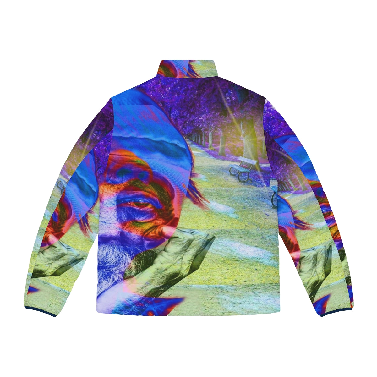 Homelessness puffer jacket with colorful and abstract patterns - Back