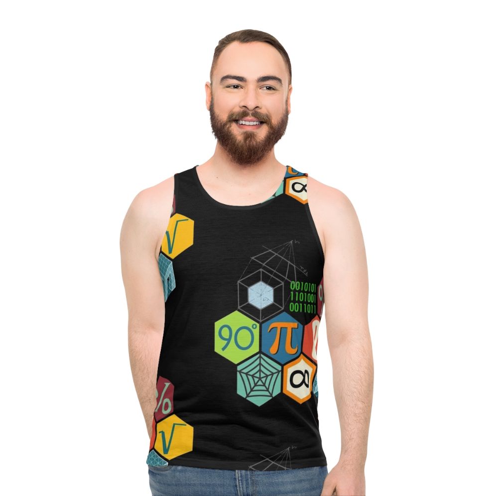 Unisex math-themed tank top with geometric designs - men