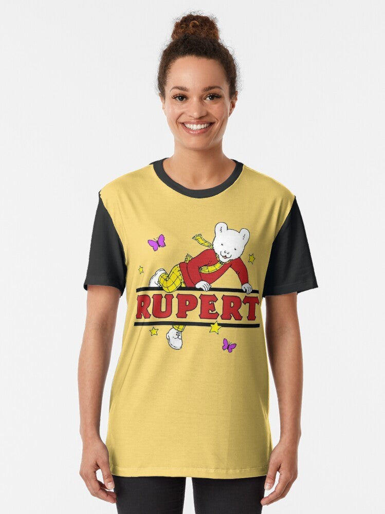 Rupert Bear Graphic T-Shirt with Retro Cartoon Design - Women