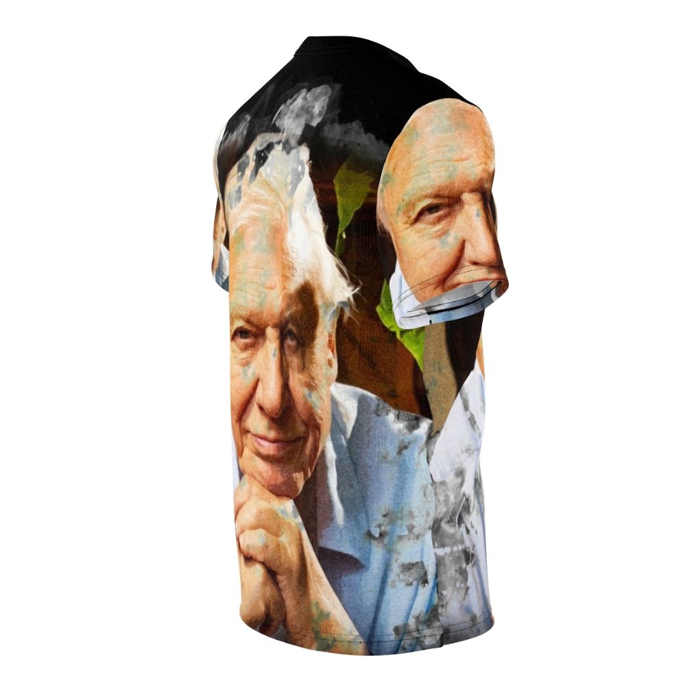 Watercolor portrait of David Attenborough, renowned naturalist and wildlife documentary presenter, on a t-shirt. - men right