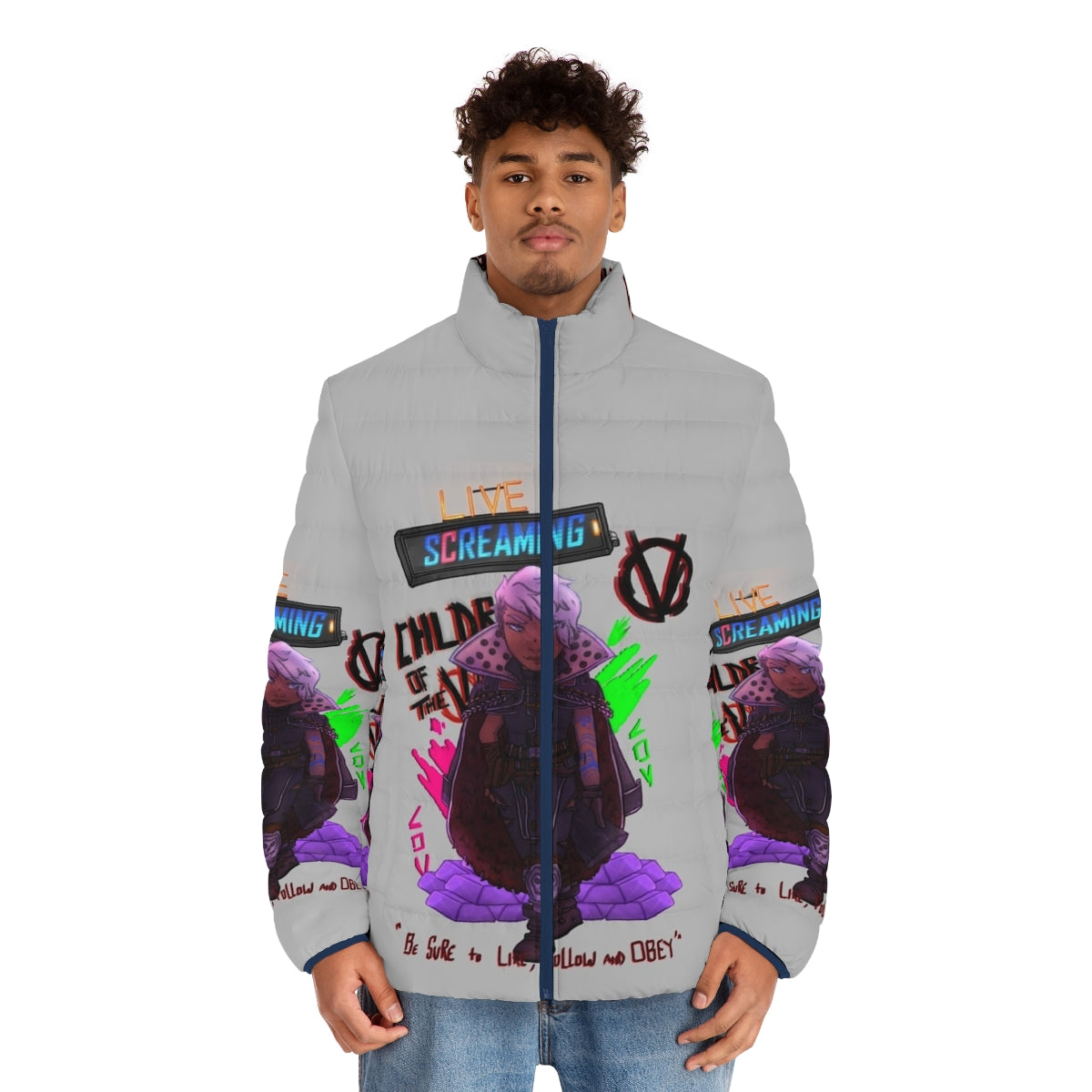 Borderlands 3 Tyreen Calypso puffer jacket featuring the iconic Children of the Vault design - men front