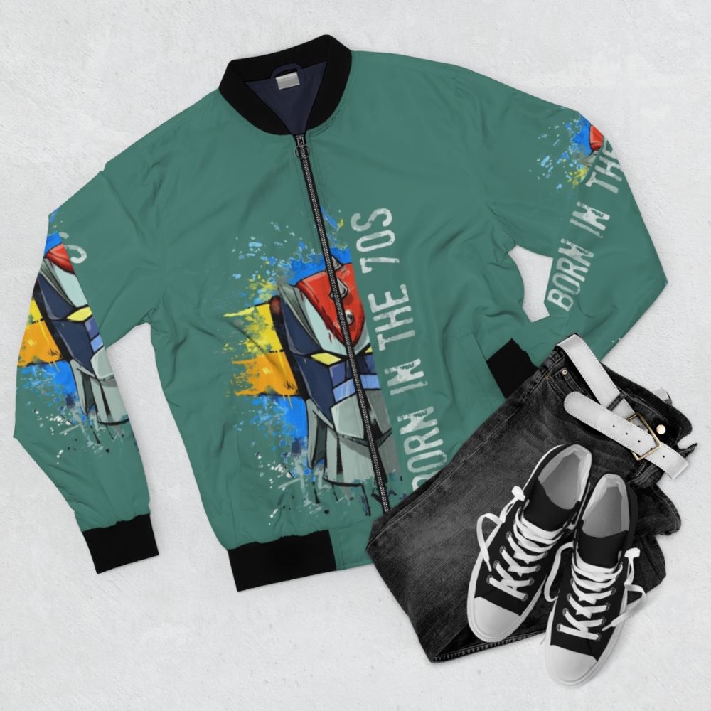 Ufo Robot Goldrake Anime Inspired Bomber Jacket - Flat lay