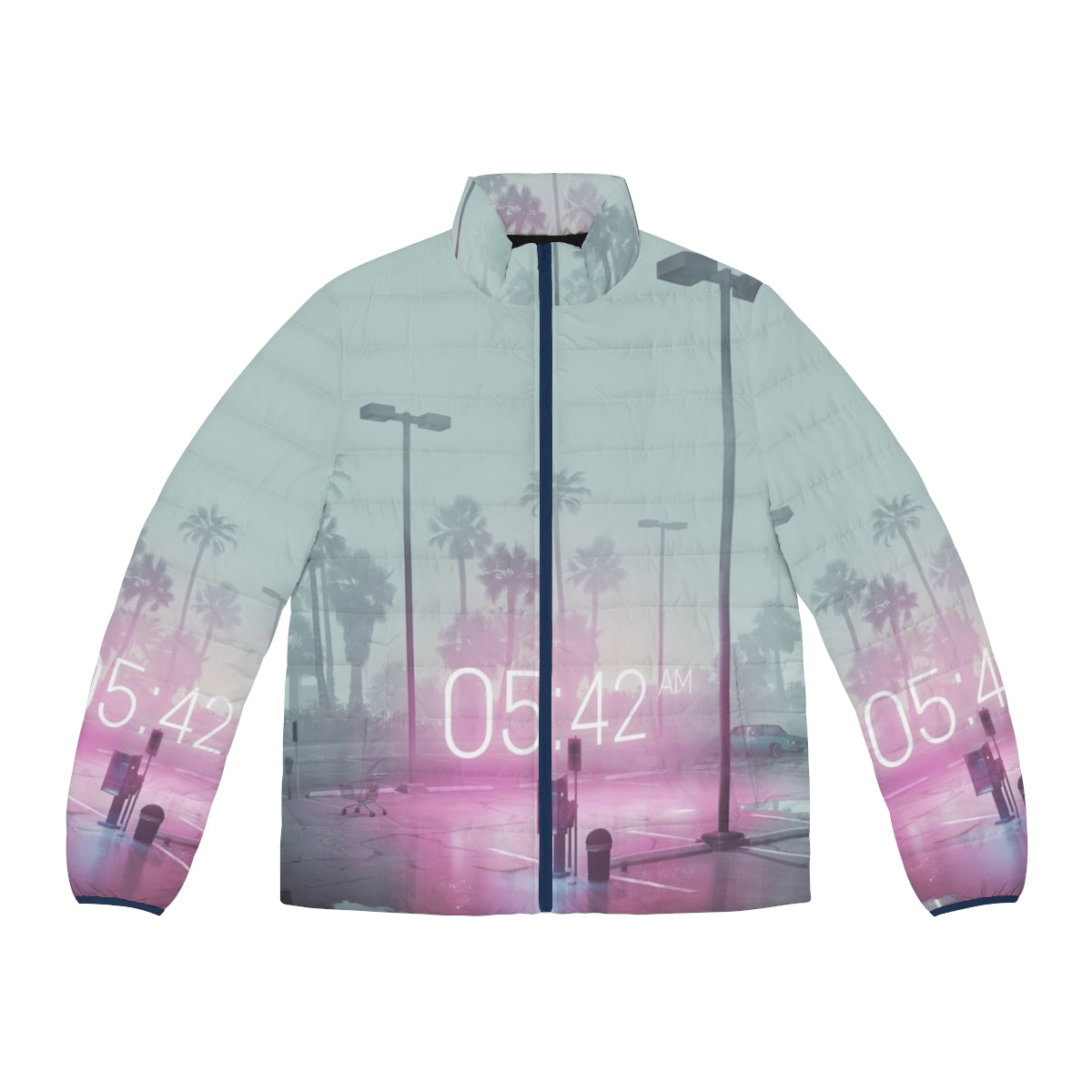 Time Puffer Jacket with vaporwave, synthwave, and retro design