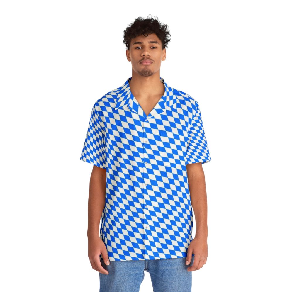 Bavarian blue and white diamond flag pattern hawaiian shirt - People Front