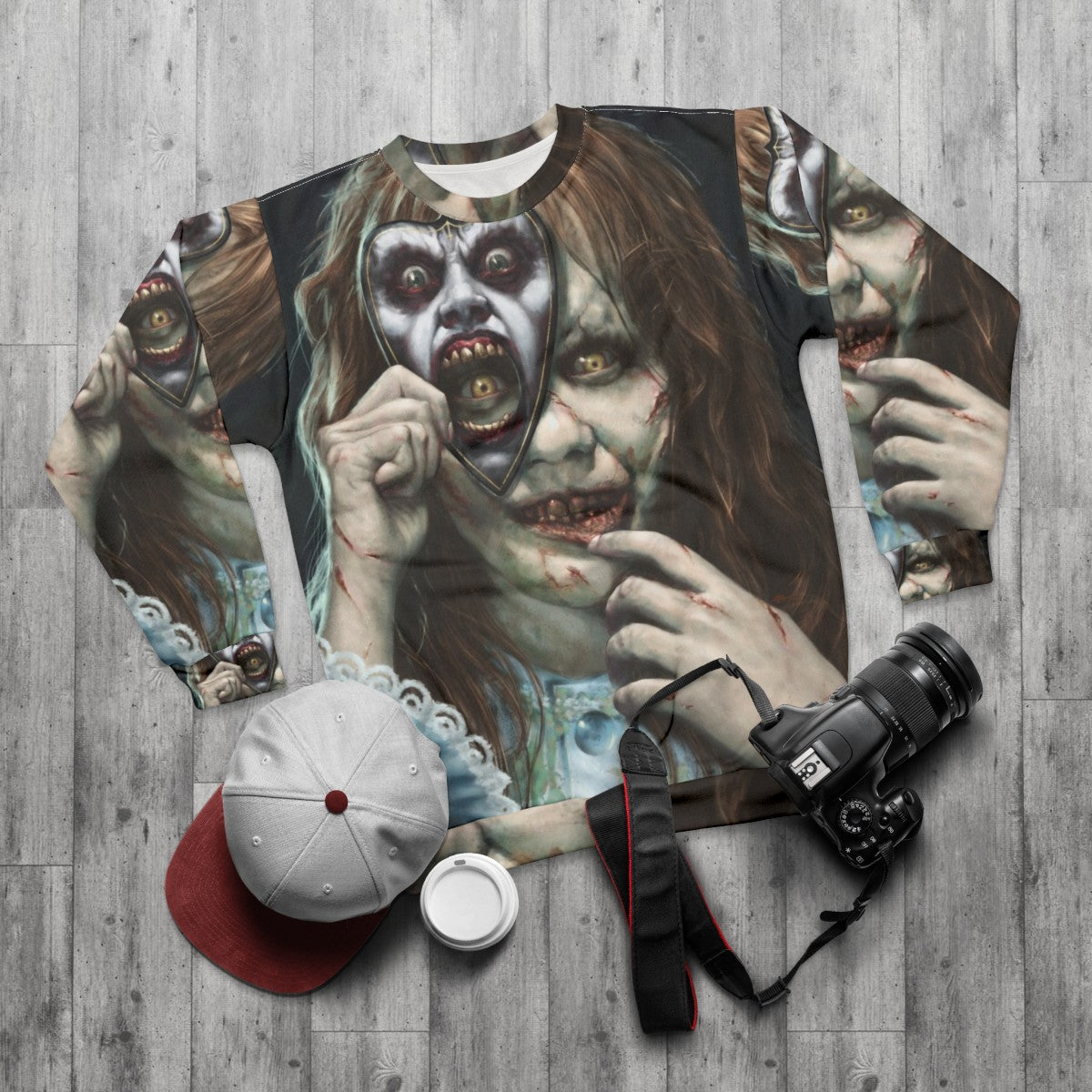 Regan's Exorcist Horror Movie Sweatshirt - flat lay