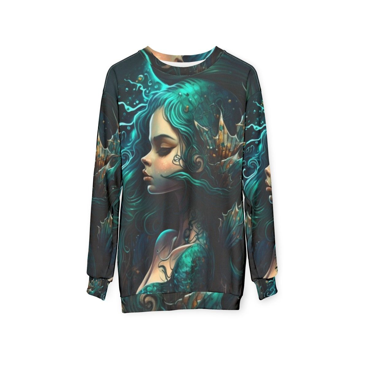 Mythical sea creatures sweatshirt featuring fantastical and whimsical beasts - hanging