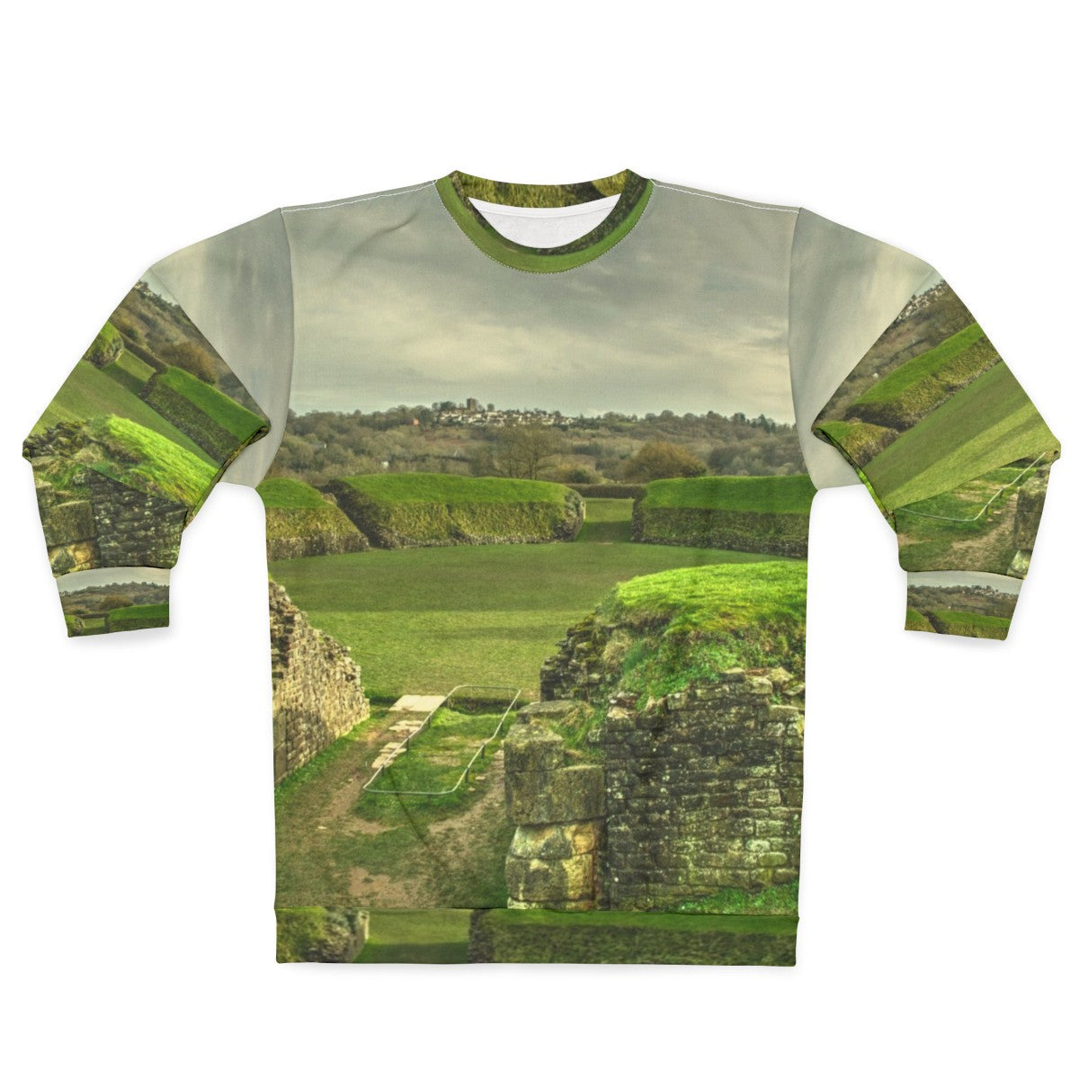 Caerleon Amphitheater Sweatshirt featuring ancient Roman ruins in Wales