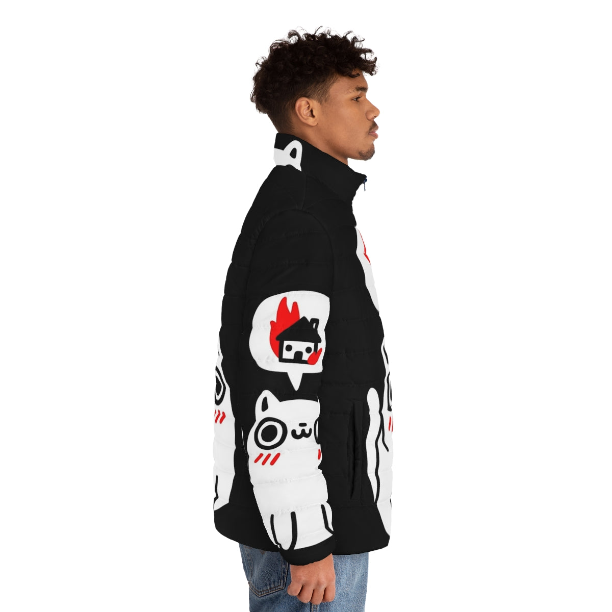 Puffer jacket with a playful cat design - men side right