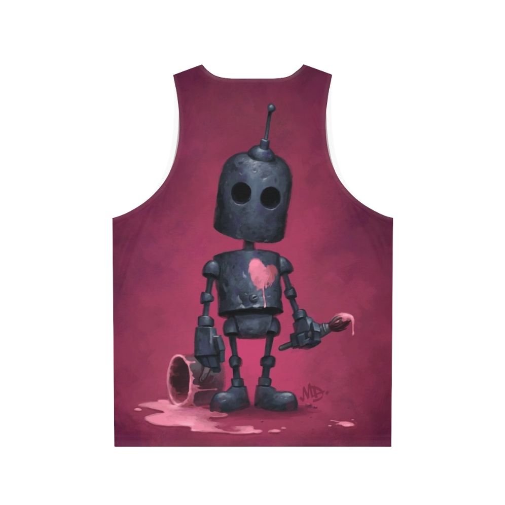 Unisex artist tank top featuring a cute robot with a paintbrush - Back