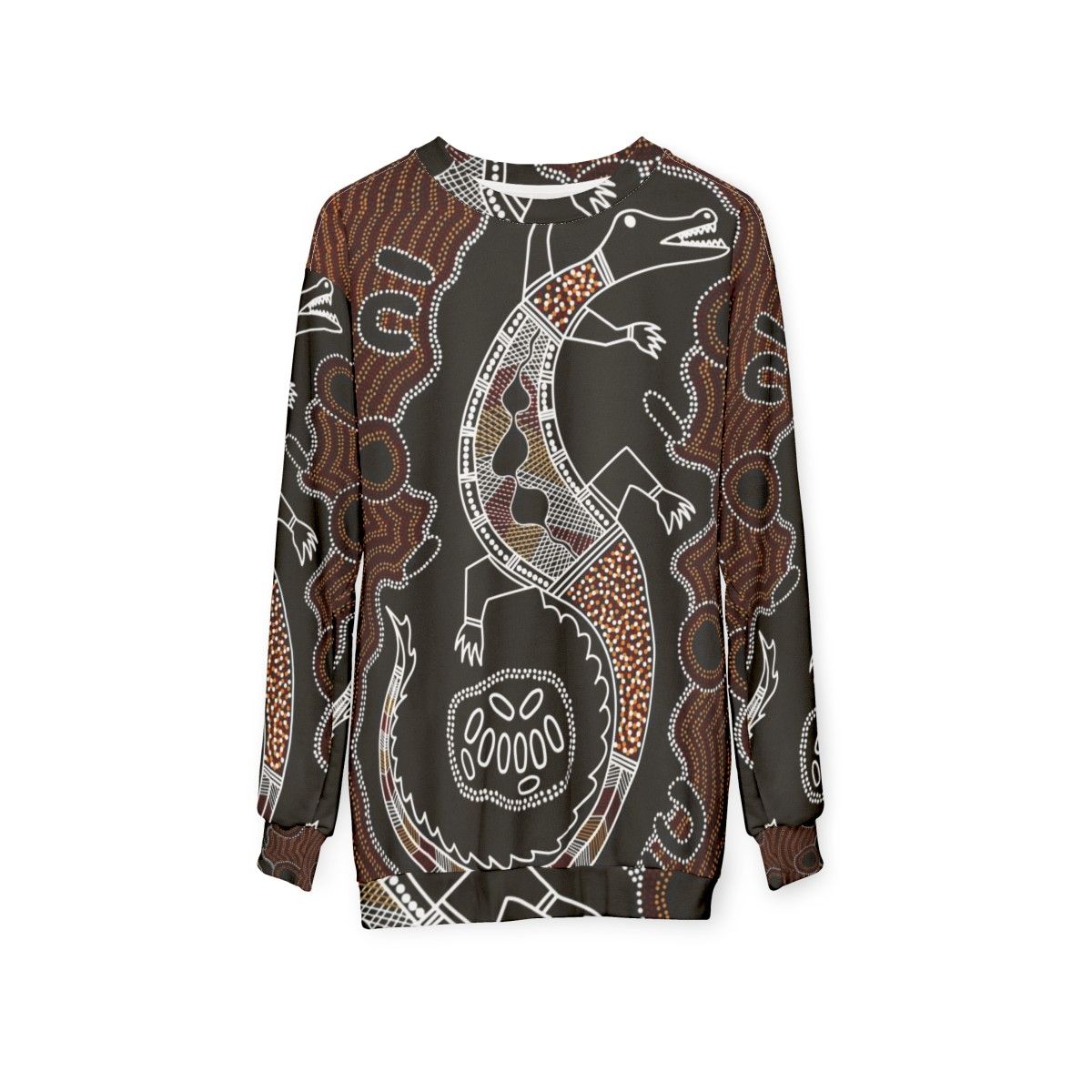 Authentic Aboriginal Art Crocodile Design Sweatshirt - hanging