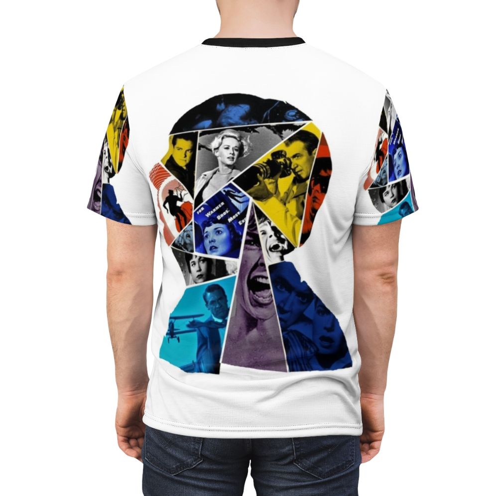 Vintage collage t-shirt design featuring a collage of classic film and cinema imagery - men back