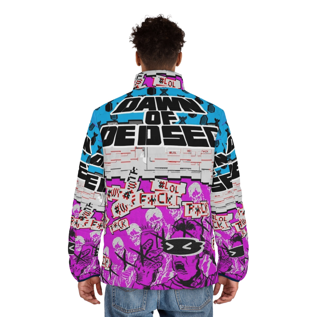 Dawn Of Dedsec Puffer Jacket featuring video game-inspired cyberpunk design - men back