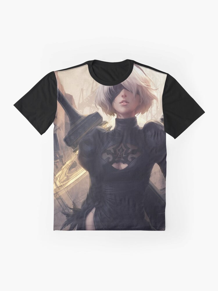 2B from the video game Nier Automata on a graphic t-shirt - Flat lay