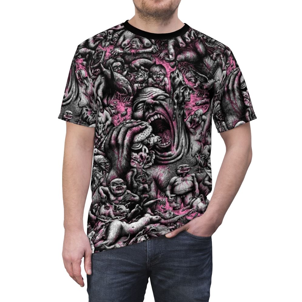 Bloody Beef Cutlery Design T-shirt featuring a skull and cutlery - men front