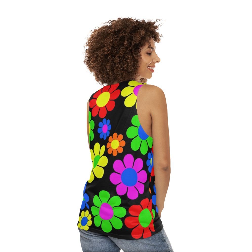 Hippy flower daisy spring pattern unisex tank top - women back