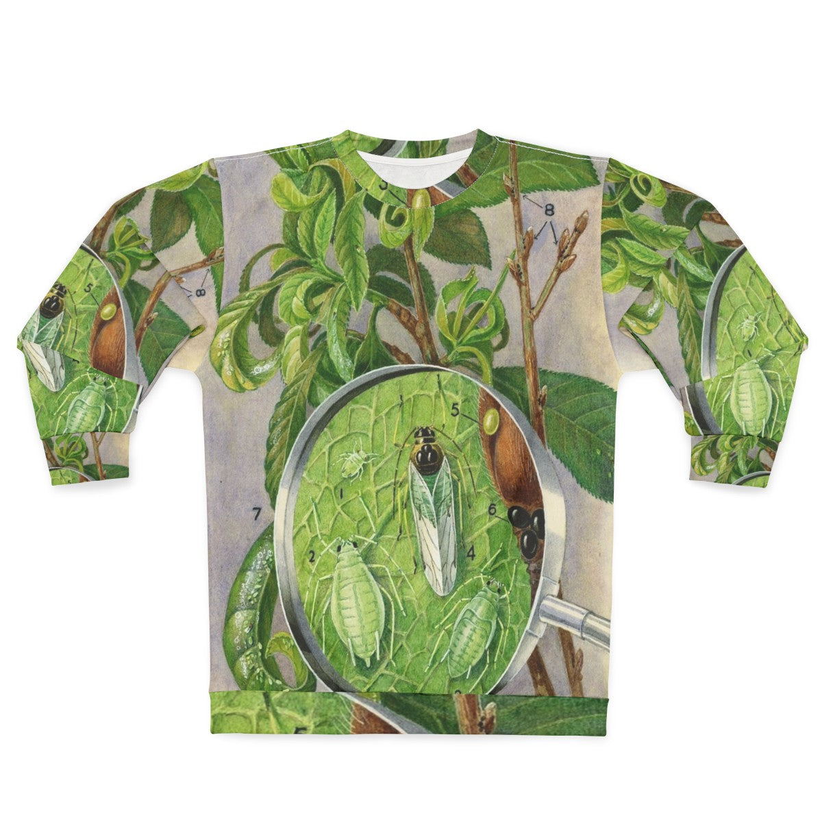 Green peach aphid botanical illustration on a sweatshirt