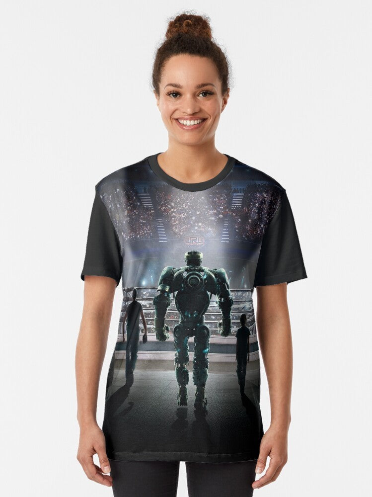 Real Steel Movie Graphic T-Shirt featuring a design inspired by the sci-fi action film - Women