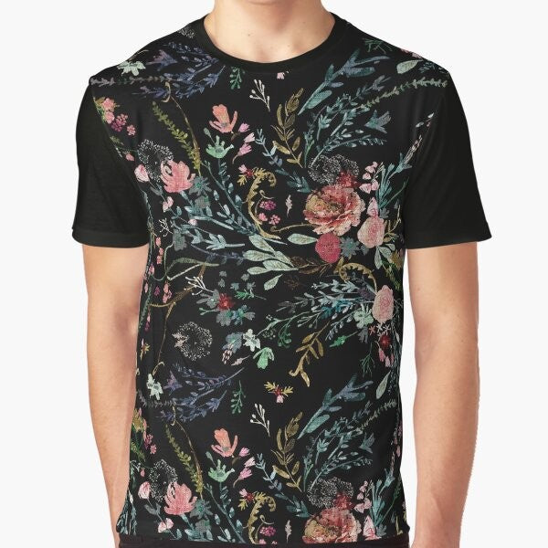 Romantic watercolor floral graphic design on a t-shirt