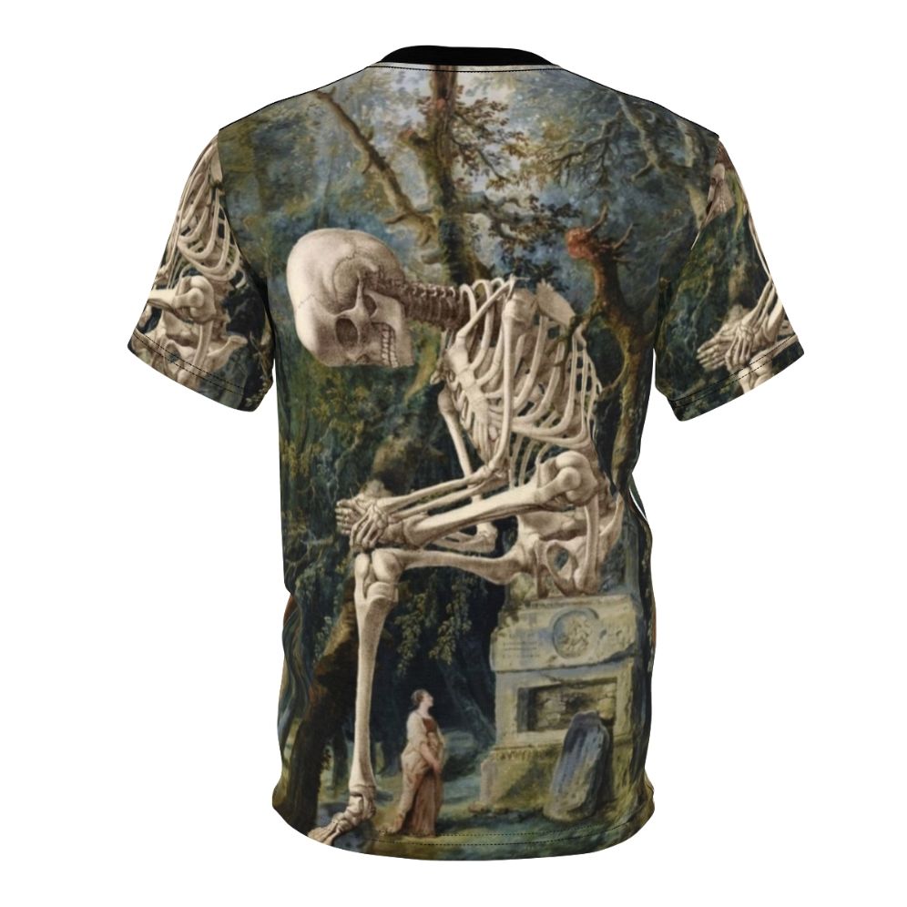 Surreal portrait t-shirt with pop surrealism and dark collage art design featuring a skull and skeleton - Back